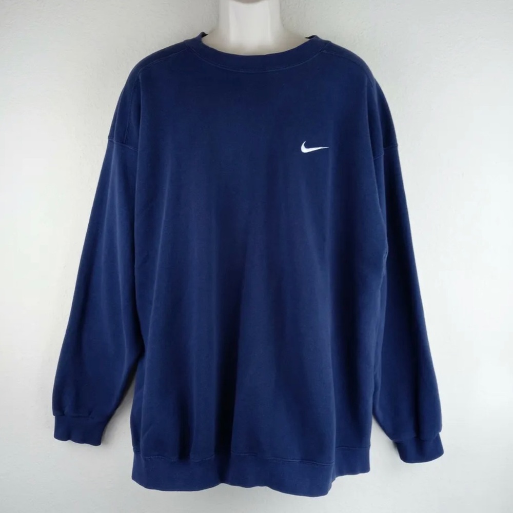Vintage Nike Swoosh Logo Sweatshirt Navy Blue Made in the USA Men's XXL